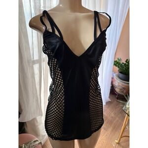 Music Legs Lingerie Black Fishnet Mesh V-Neck Chemise Mini Dress adjustab straps